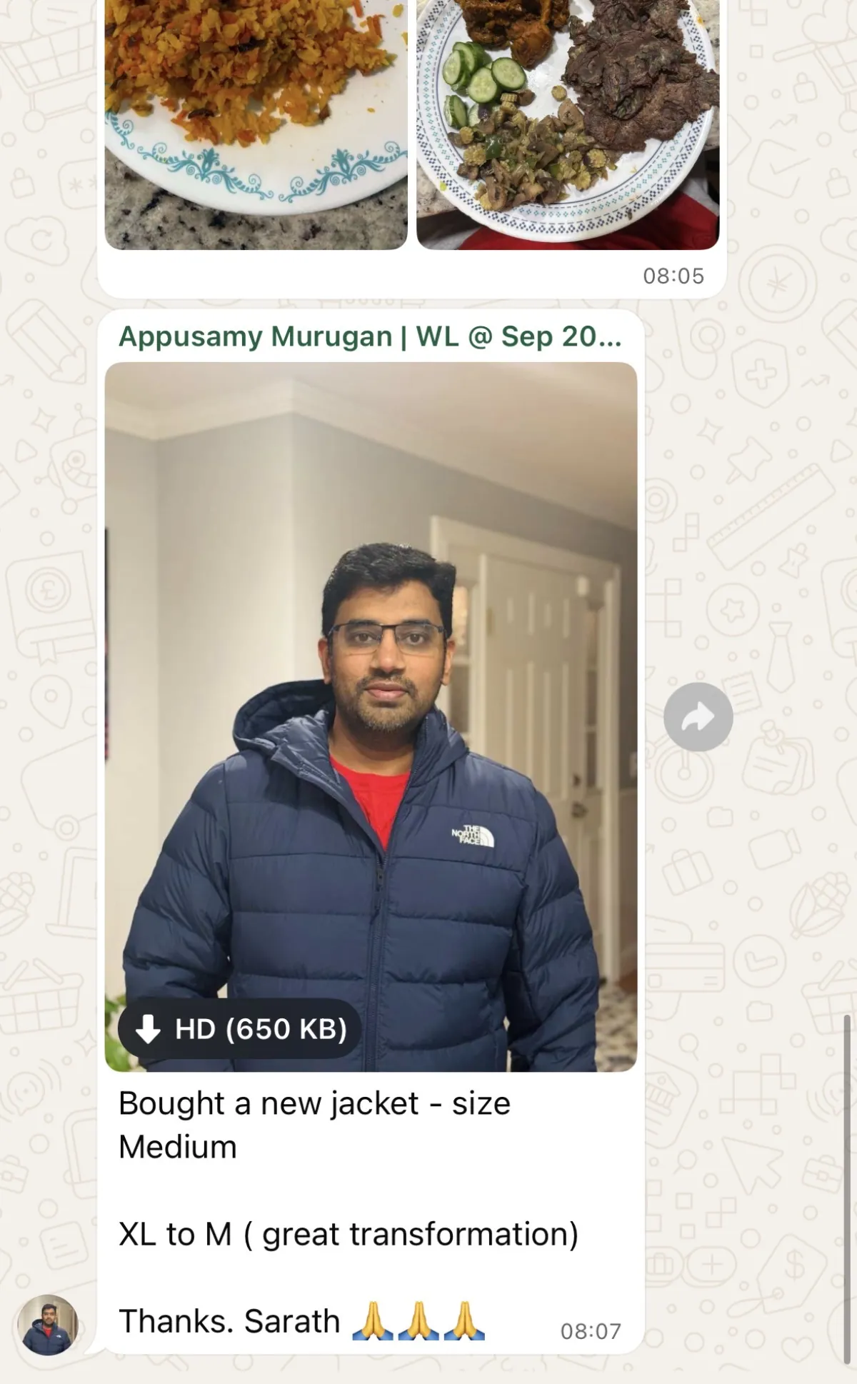 WhatsApp chat with a THINQ.FIT client