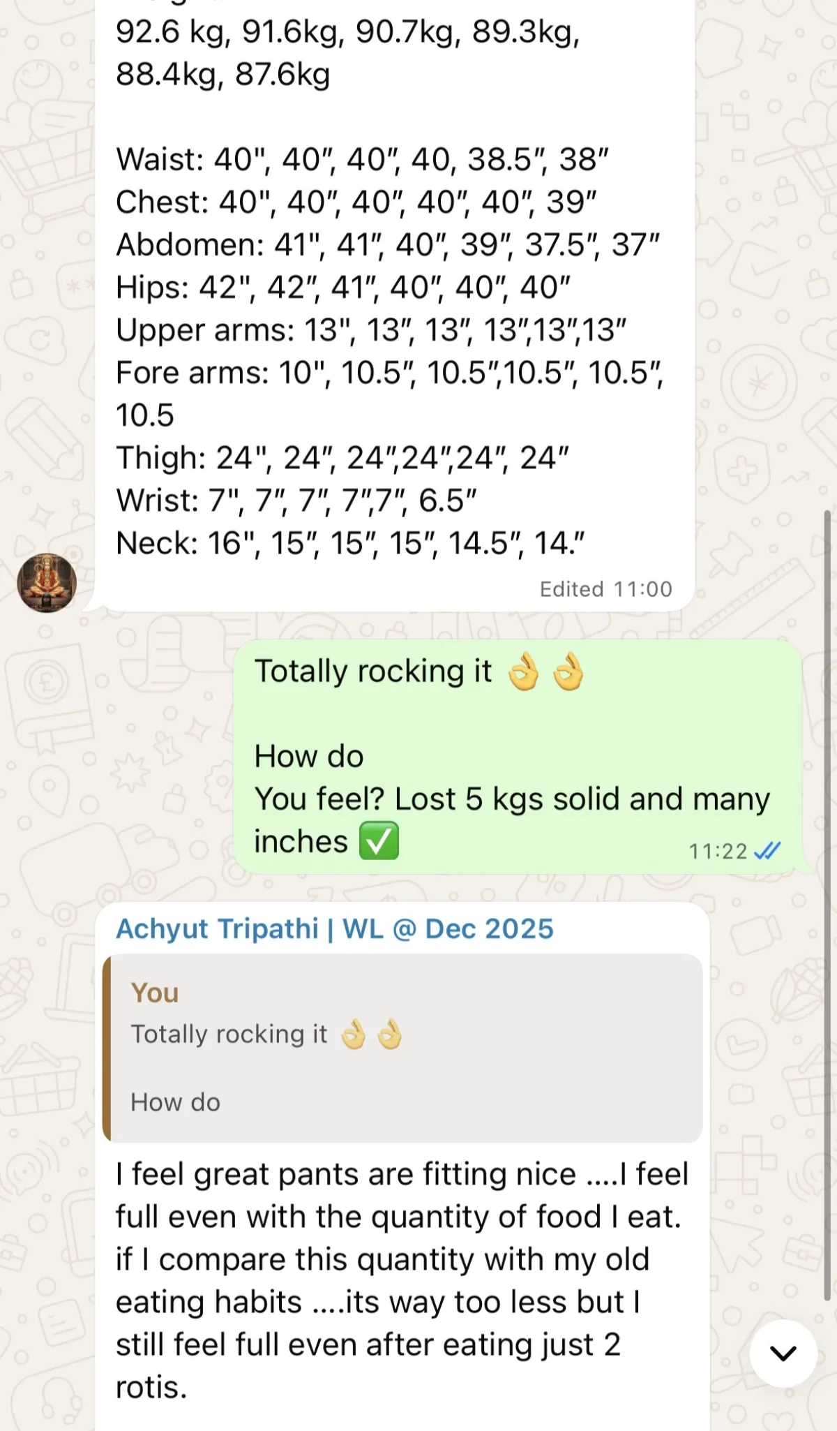 WhatsApp chat with a THINQ.FIT client