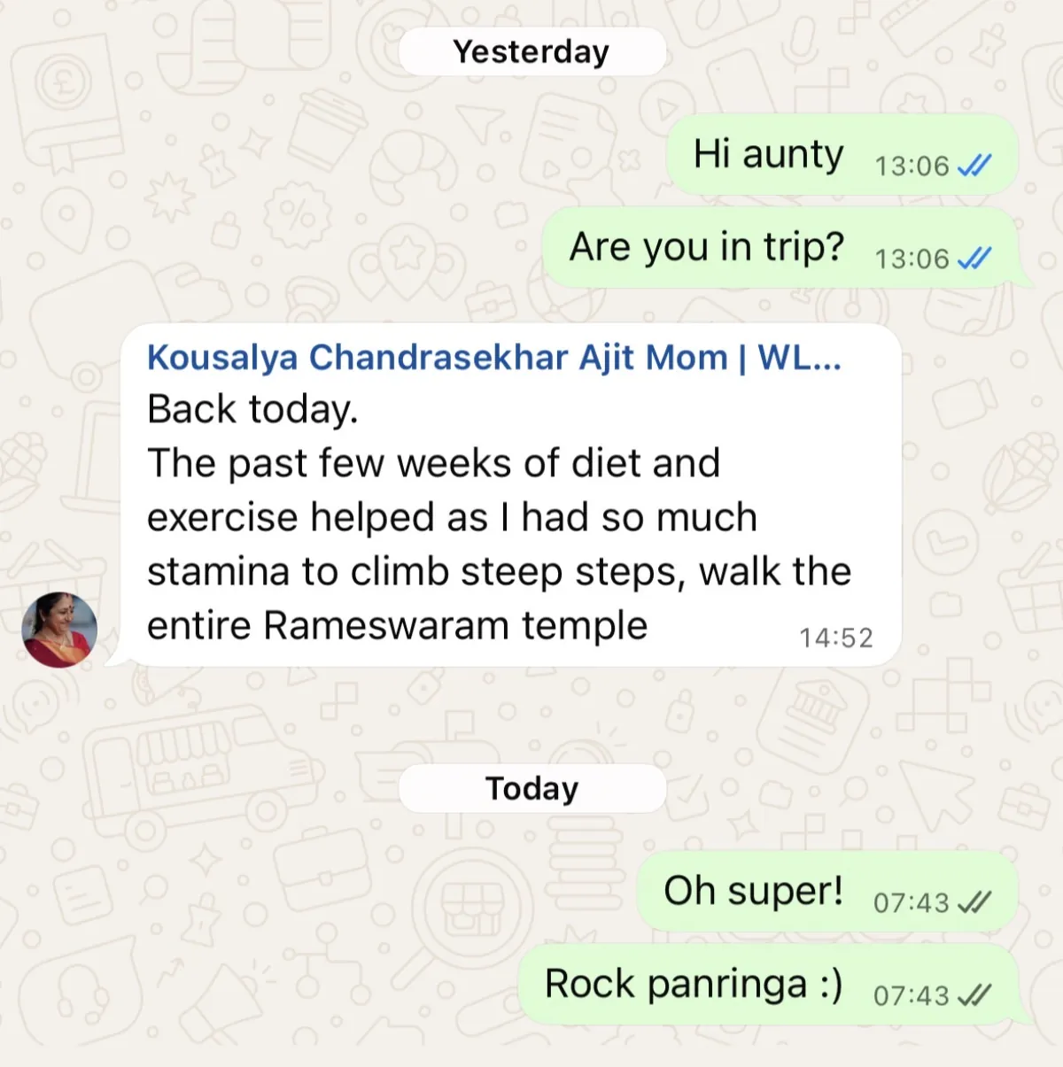 WhatsApp chat with a THINQ.FIT client