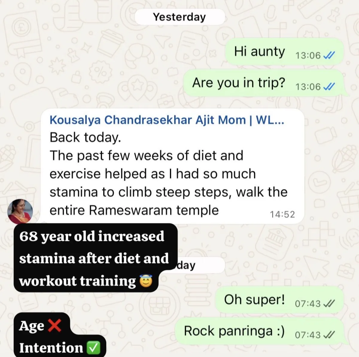 WhatsApp chat with a THINQ.FIT client
