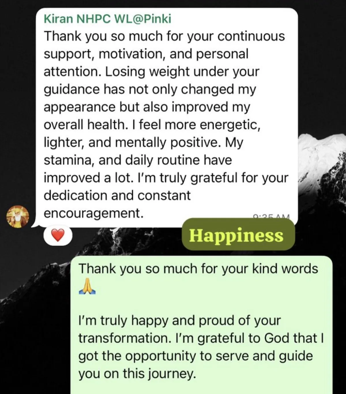 WhatsApp chat with a THINQ.FIT client