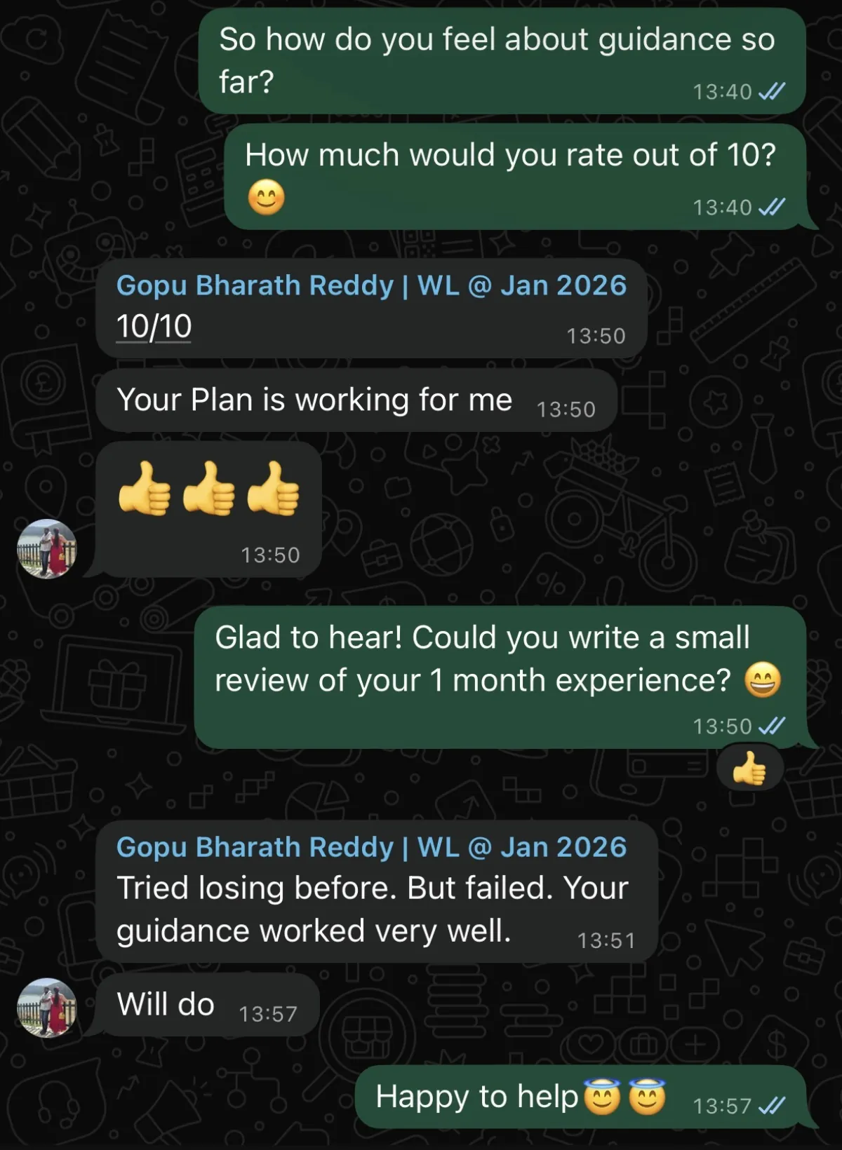WhatsApp chat with a THINQ.FIT client