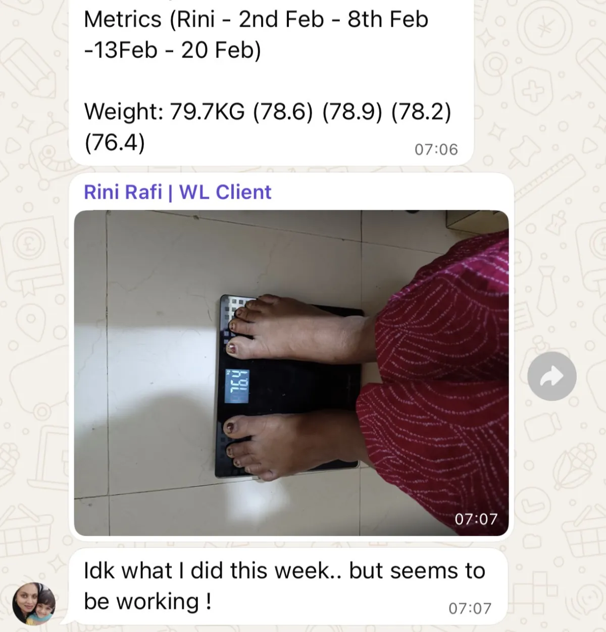 WhatsApp chat with a THINQ.FIT client