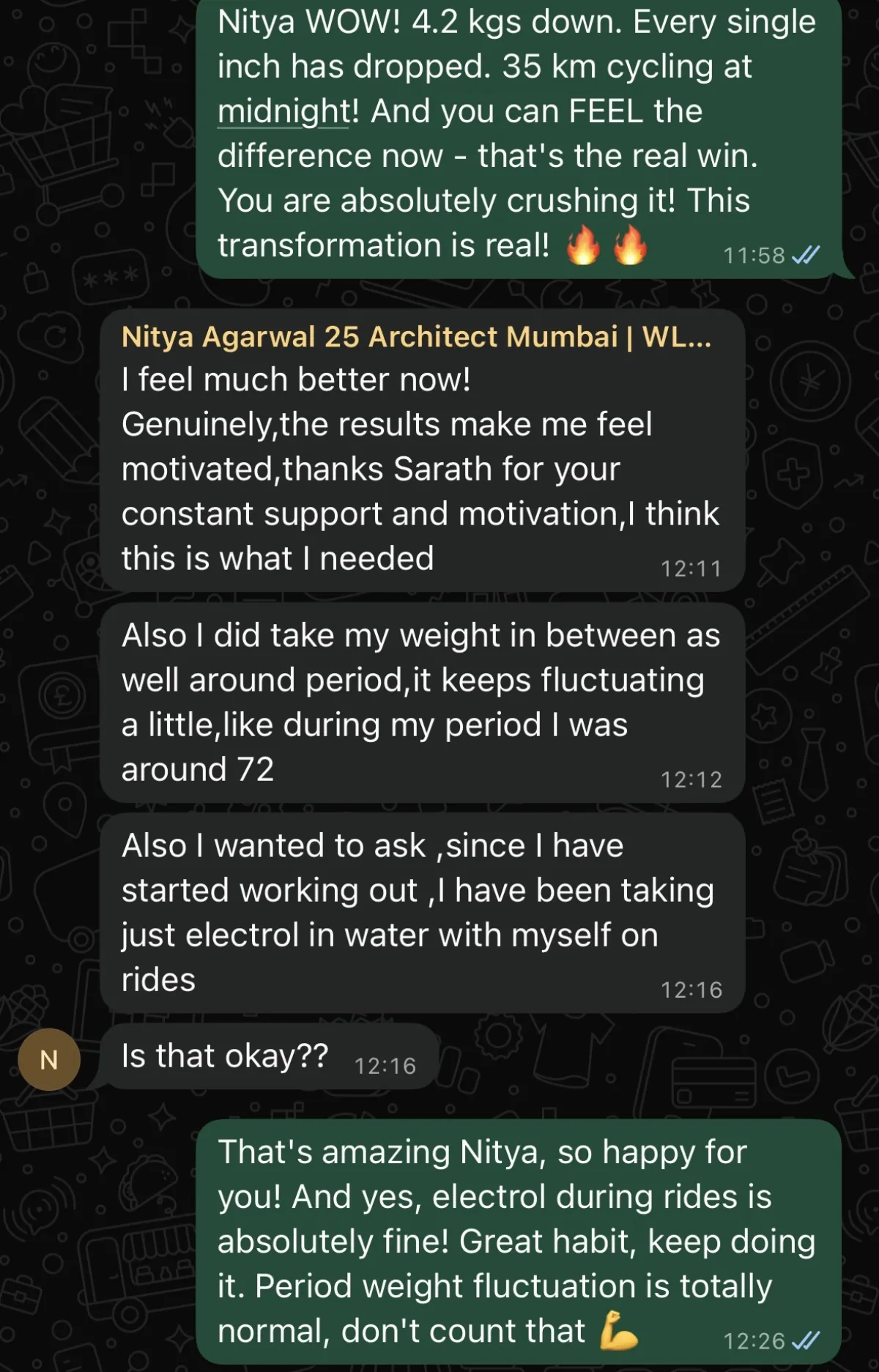 WhatsApp chat with a THINQ.FIT client