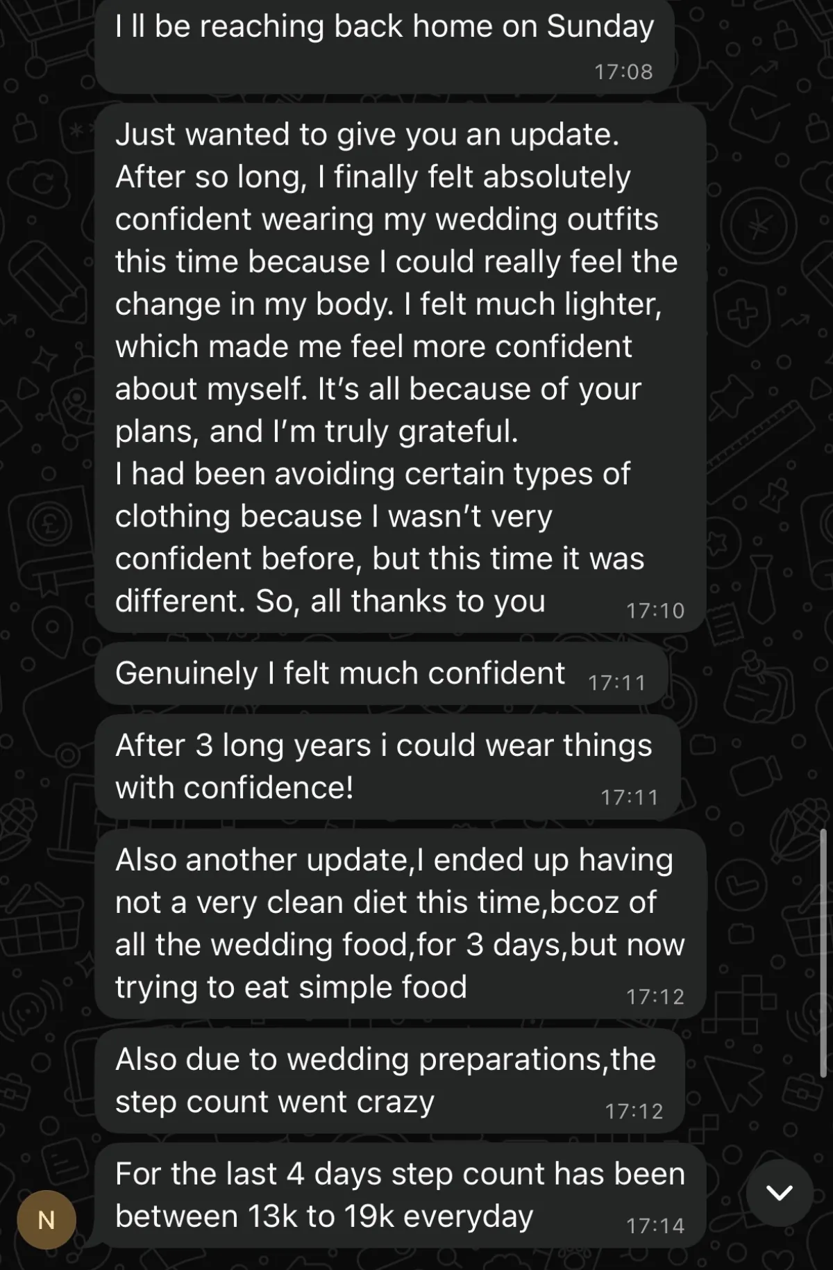 WhatsApp chat with a THINQ.FIT client