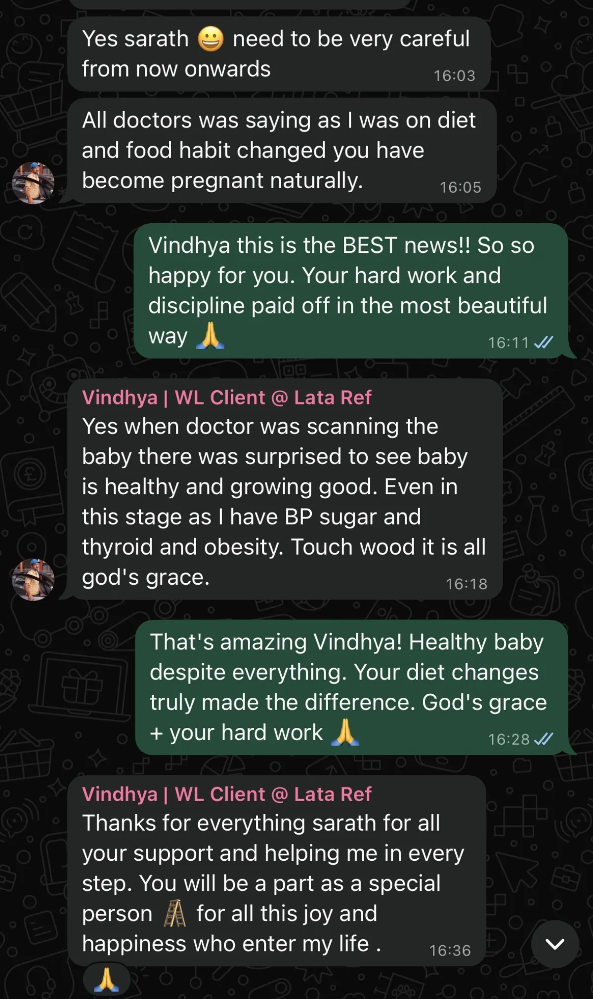 WhatsApp chat with a THINQ.FIT client