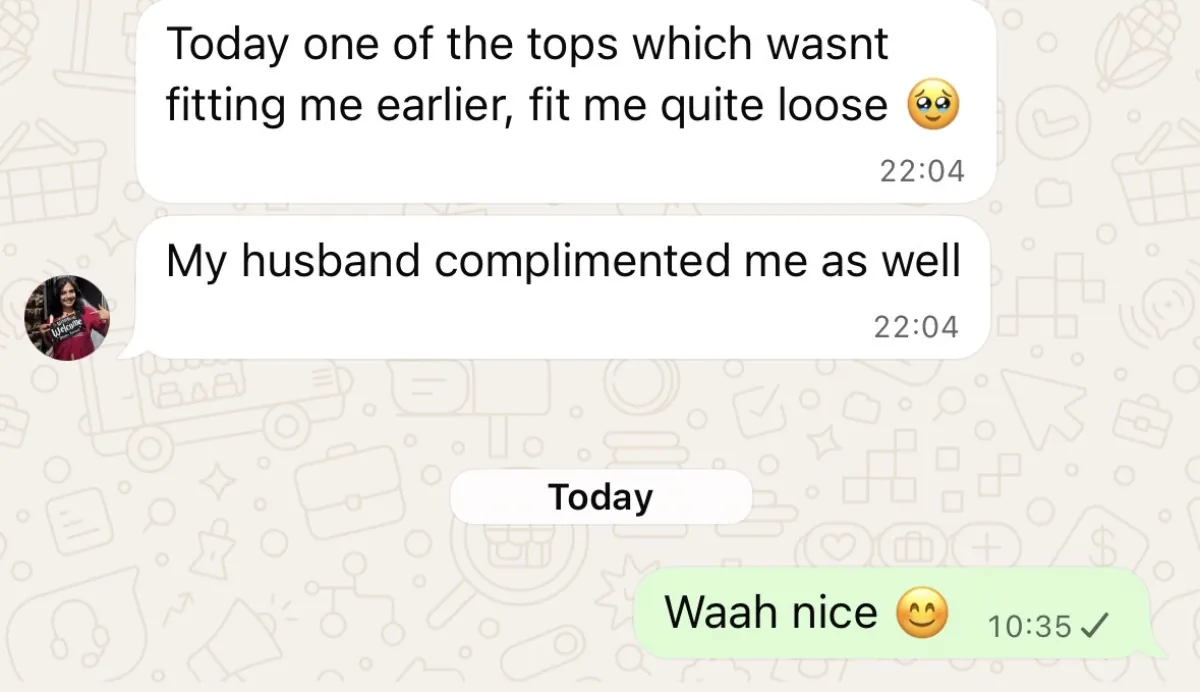 WhatsApp chat with a THINQ.FIT client