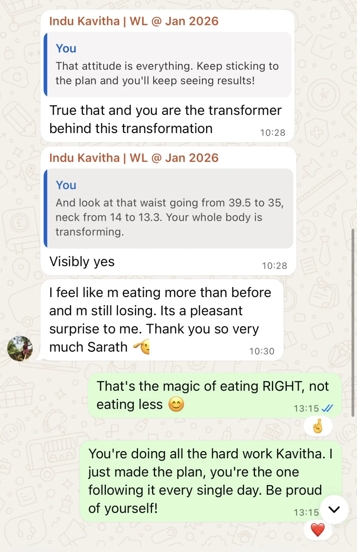 WhatsApp chat with a THINQ.FIT client