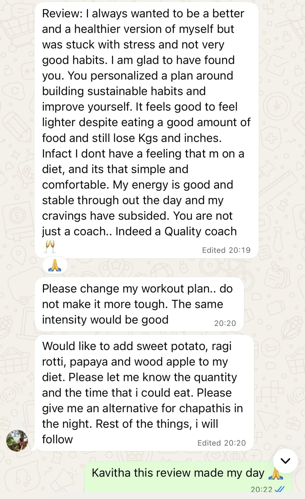 WhatsApp chat with a THINQ.FIT client