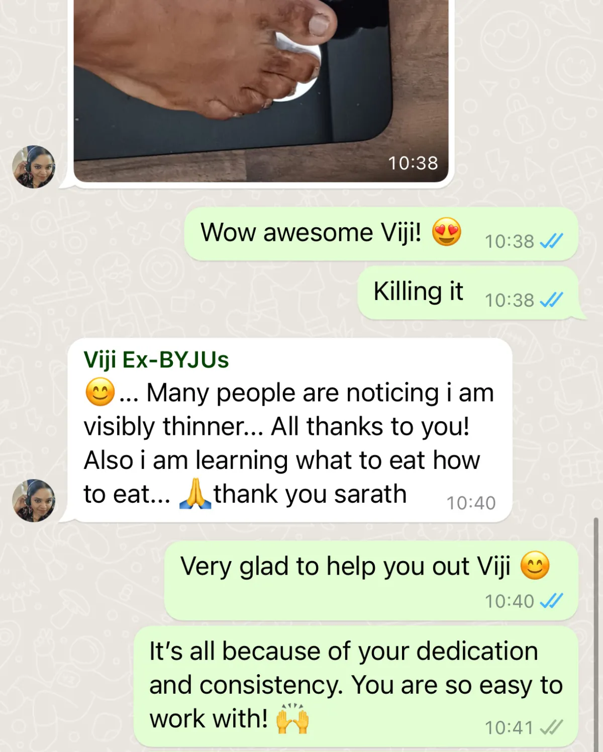 WhatsApp chat with a THINQ.FIT client