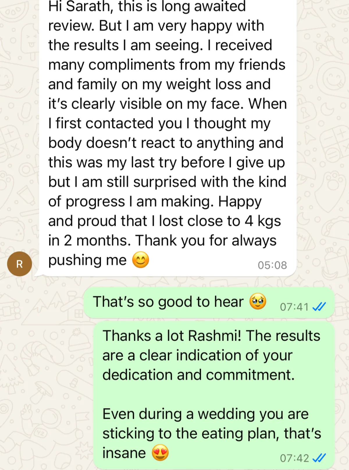 WhatsApp chat with a THINQ.FIT client