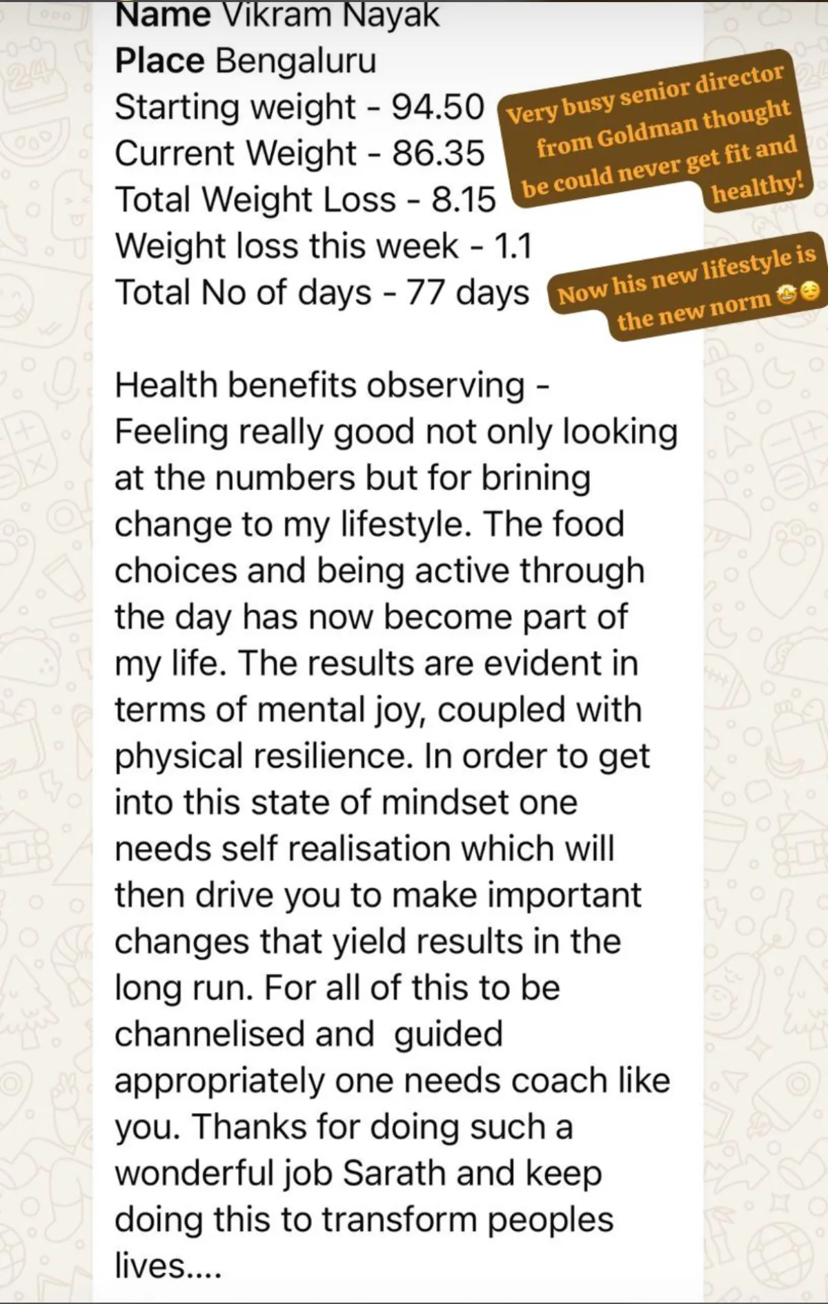 WhatsApp chat with a THINQ.FIT client